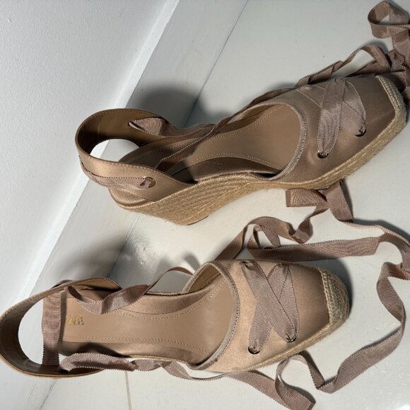ZARA Nude Satin Ribbon Espadrille Wedge Sandals – Size EU 41 = US Women’s 10 - Picture 4 of 5